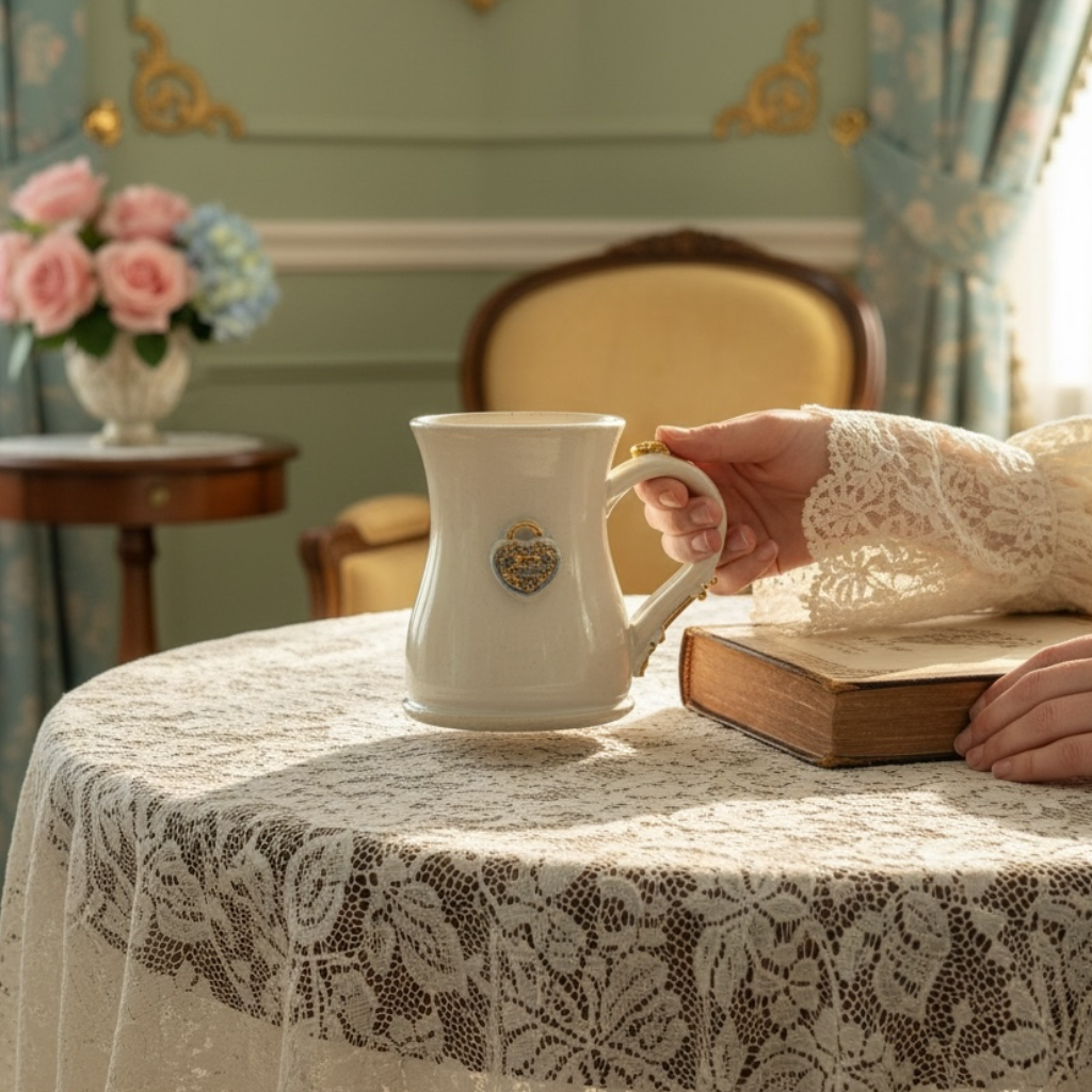 Heart Lockett with Ornate Key Handle Mug (Real Gold Plated)