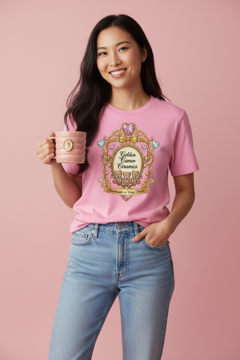 Women's Golden Cameo Teddy Bear Casual T-Shirt