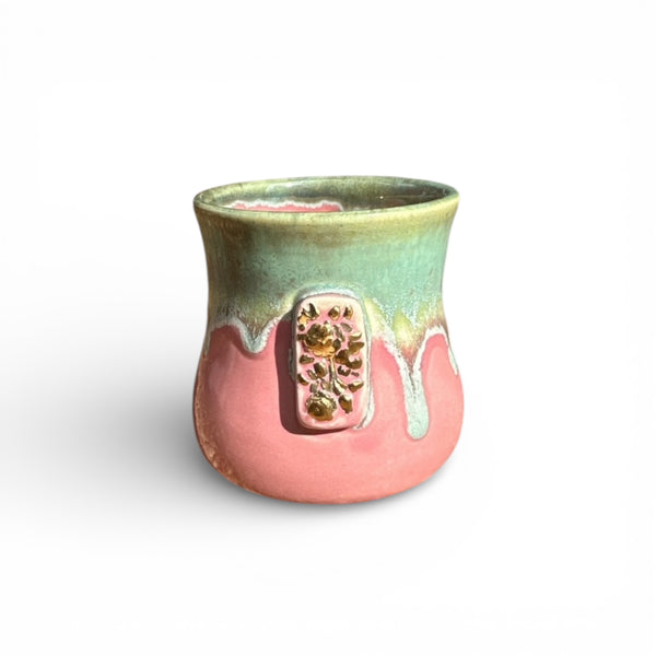 Turquoise and Pink (Real) Gold Floral Cup